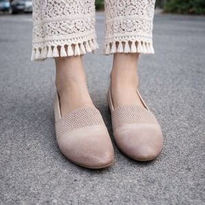 Bueno Cream Leather Rustic Slip-On Loafers | Neutral Minimalist Comfort Flats